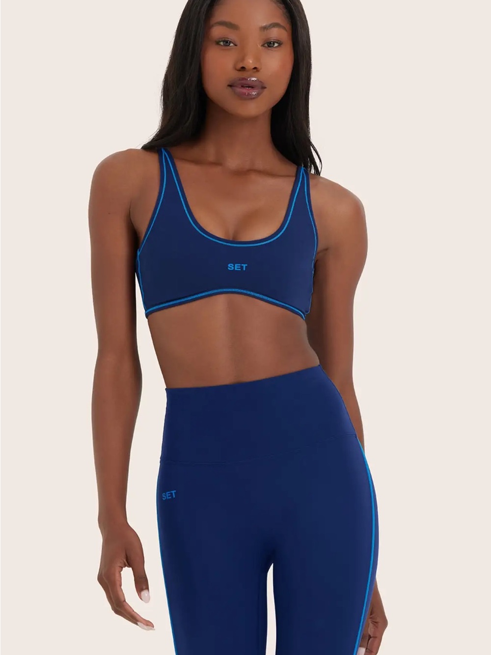 FULL SET  Sportbody Leggings & Bra with Electric Blue Piping Resort Collab